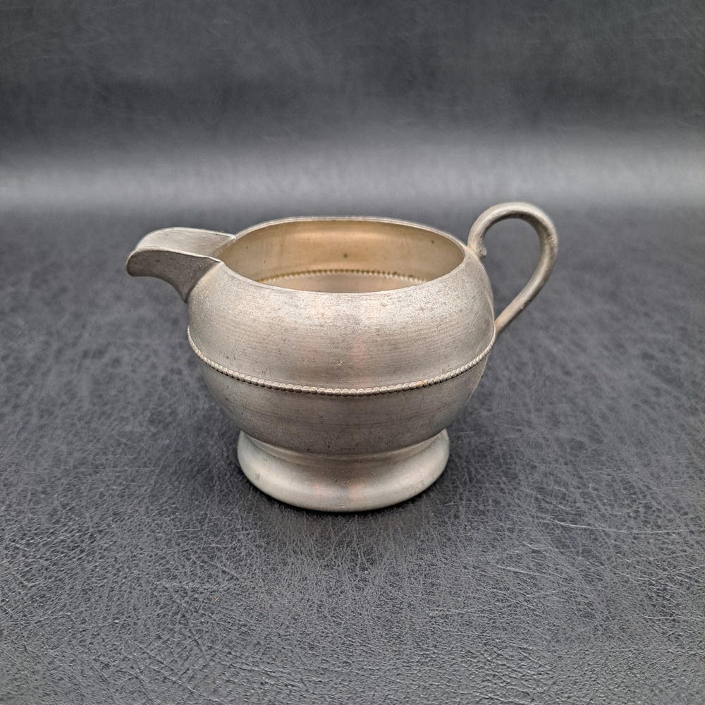 Vintage Genuine Pewter Creamer Pitcher Small Beaded Trim Silver Gray Matt Finish
